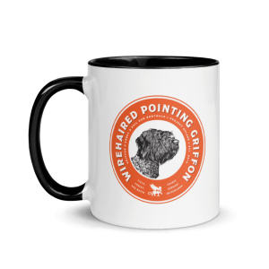 A wirehaired pointing griffon design on an 11oz ceramic mug