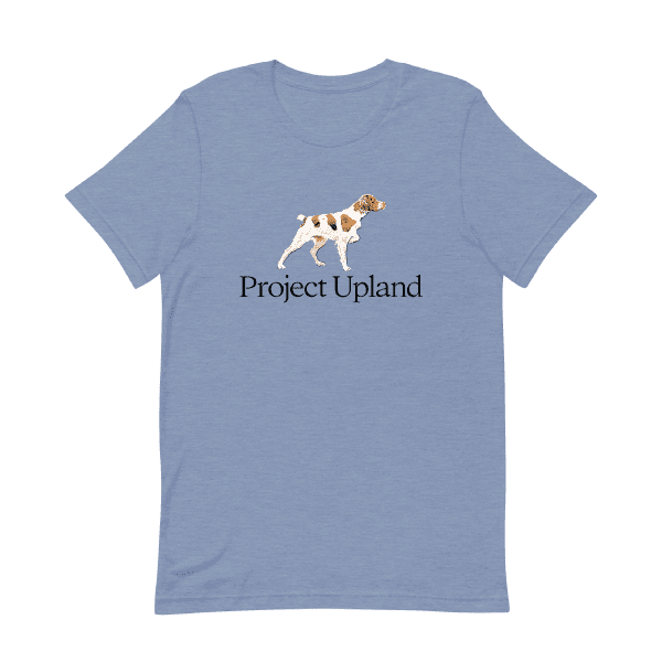 Brittany-Dog-Tee-Shirt An American Brittany dog t-shirt in heather blue