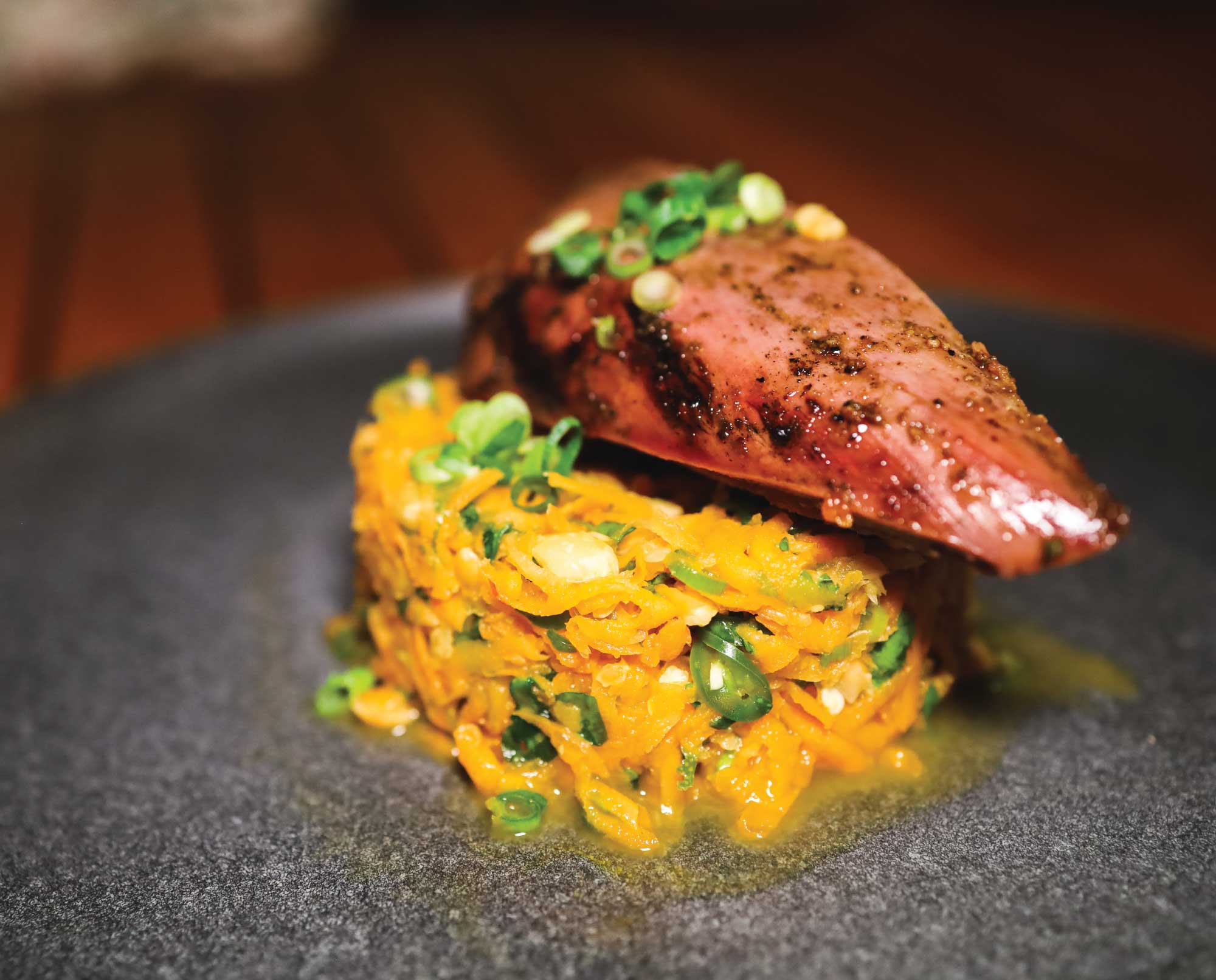 A close up of the perfect roasted chukar meat