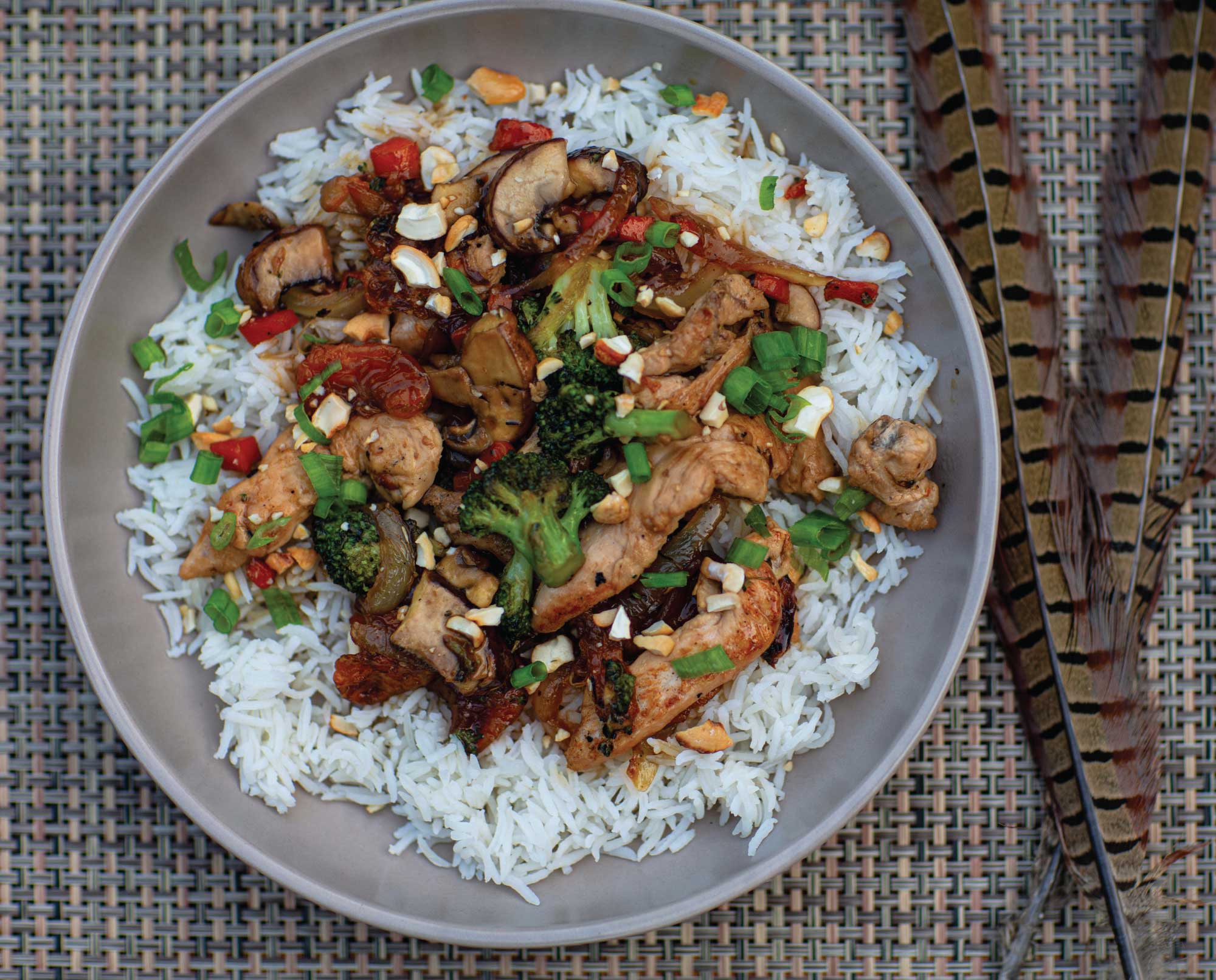 Cashew Mandarin Pheasant in a bowl.
