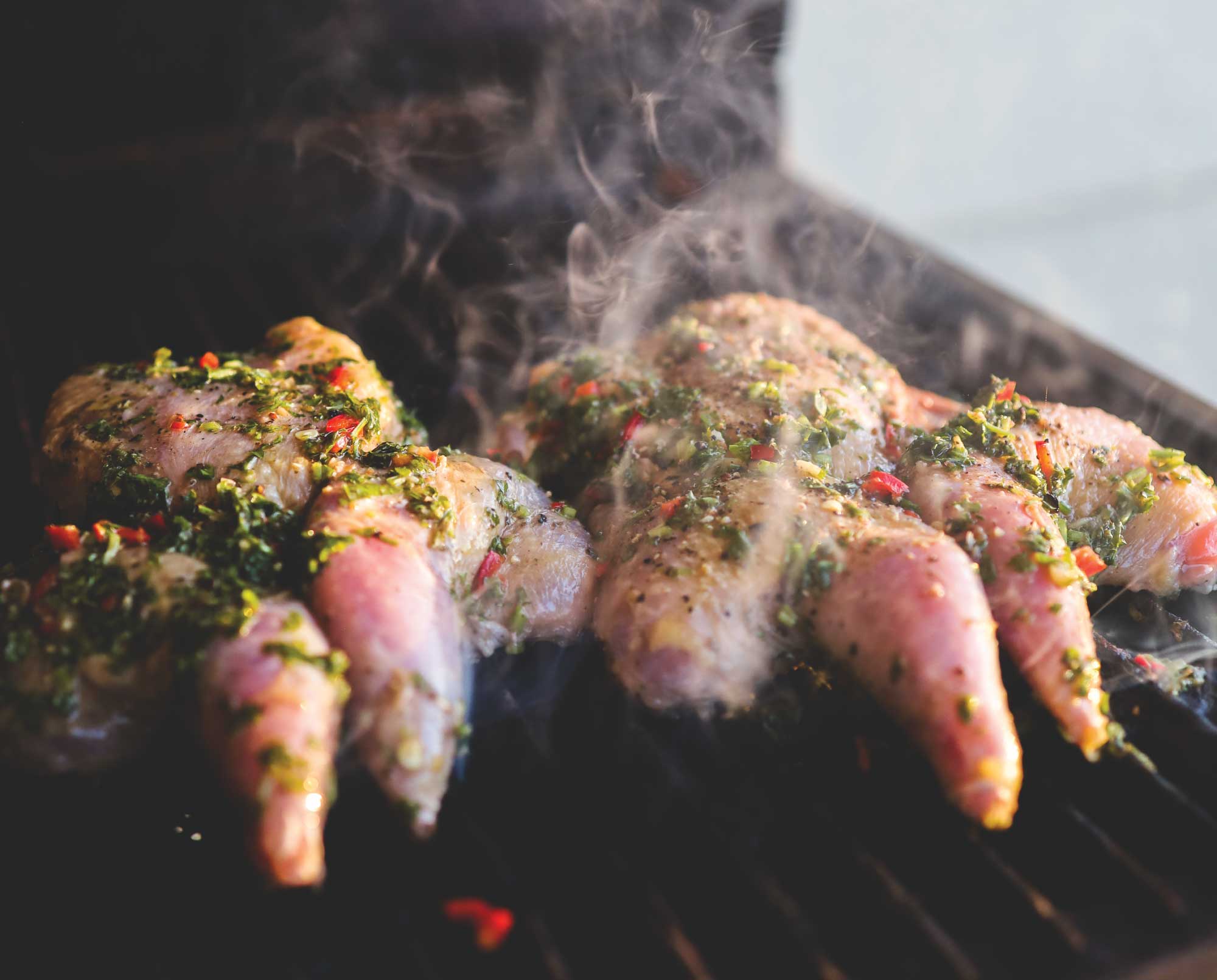 Two chukar on a grill