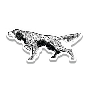 English-Setter-Sticker-Final- An English Setter sticker with the dog on point