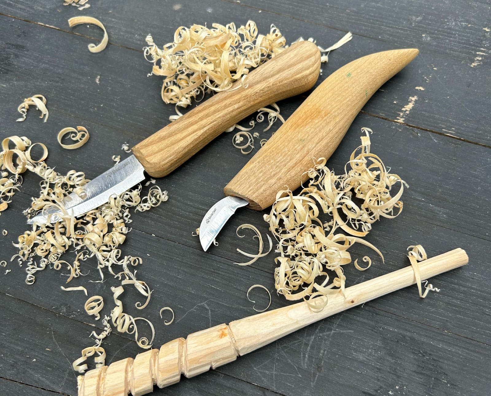 A homemade turkey striker being carved.