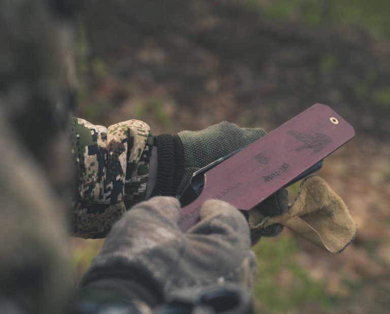 A turkey hunter uses a turkey box call.