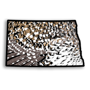 North Dakota sticker with sharptail grouse feathers