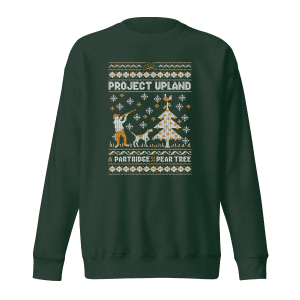 Partridge in a Pear tree holiday sweater design in green.