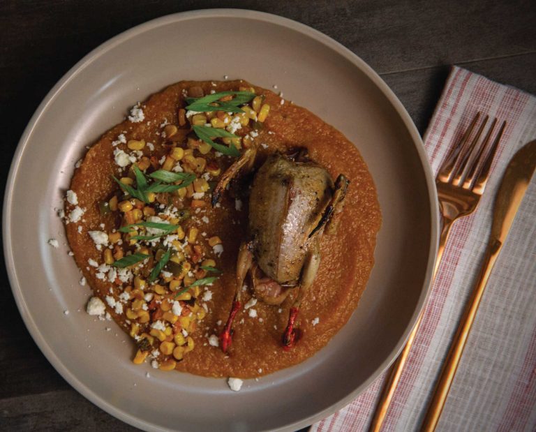 A Roasted Dove platted for dinner