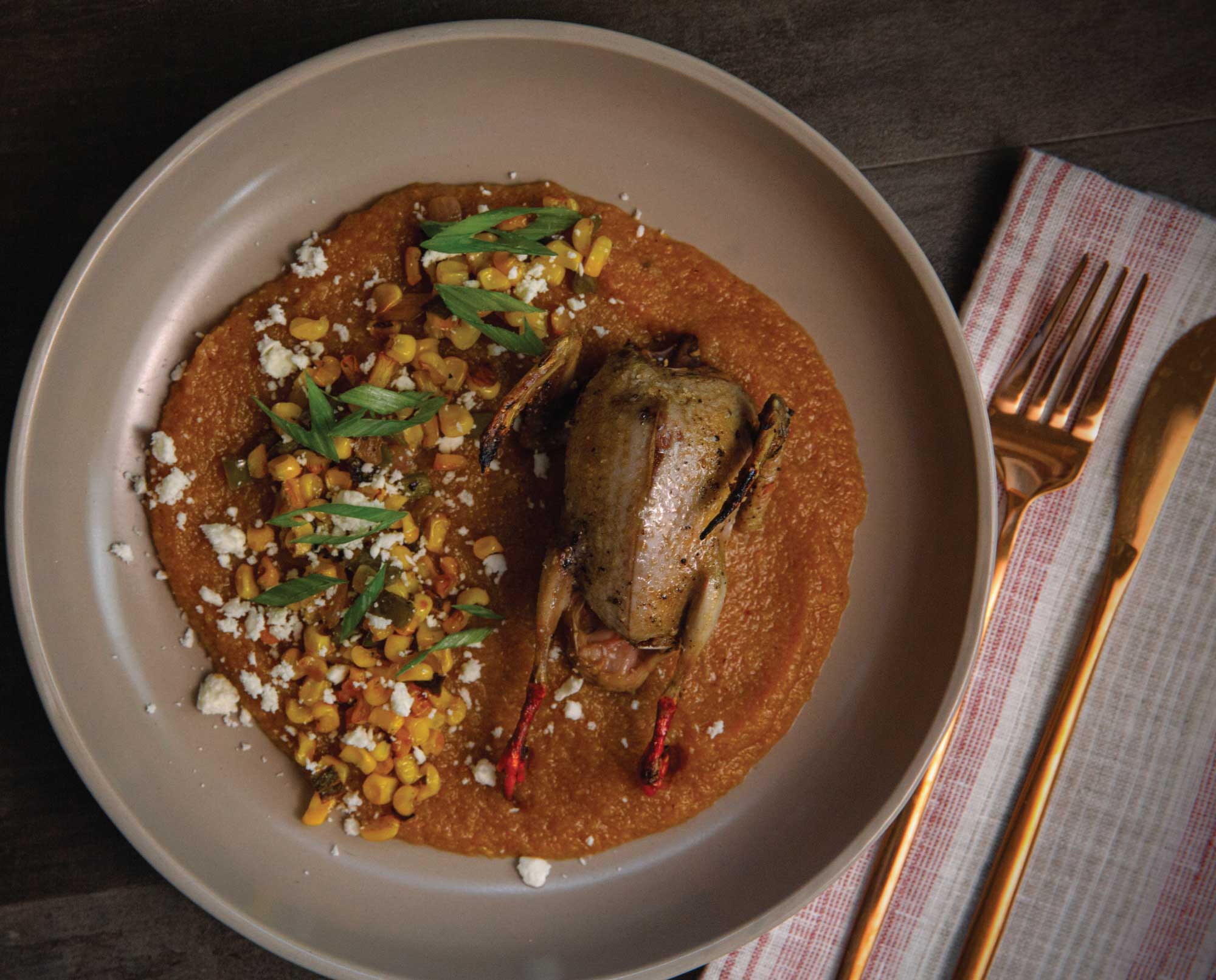 A Roasted Dove platted for dinner