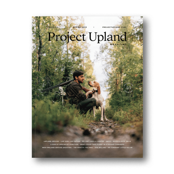 Spring 2023 cover of Project Upland magazine featuring a grouse hunt in Sweden