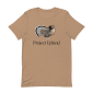 A fanning ruffed grouse on a Project Upland t-shirt in sand dune brown