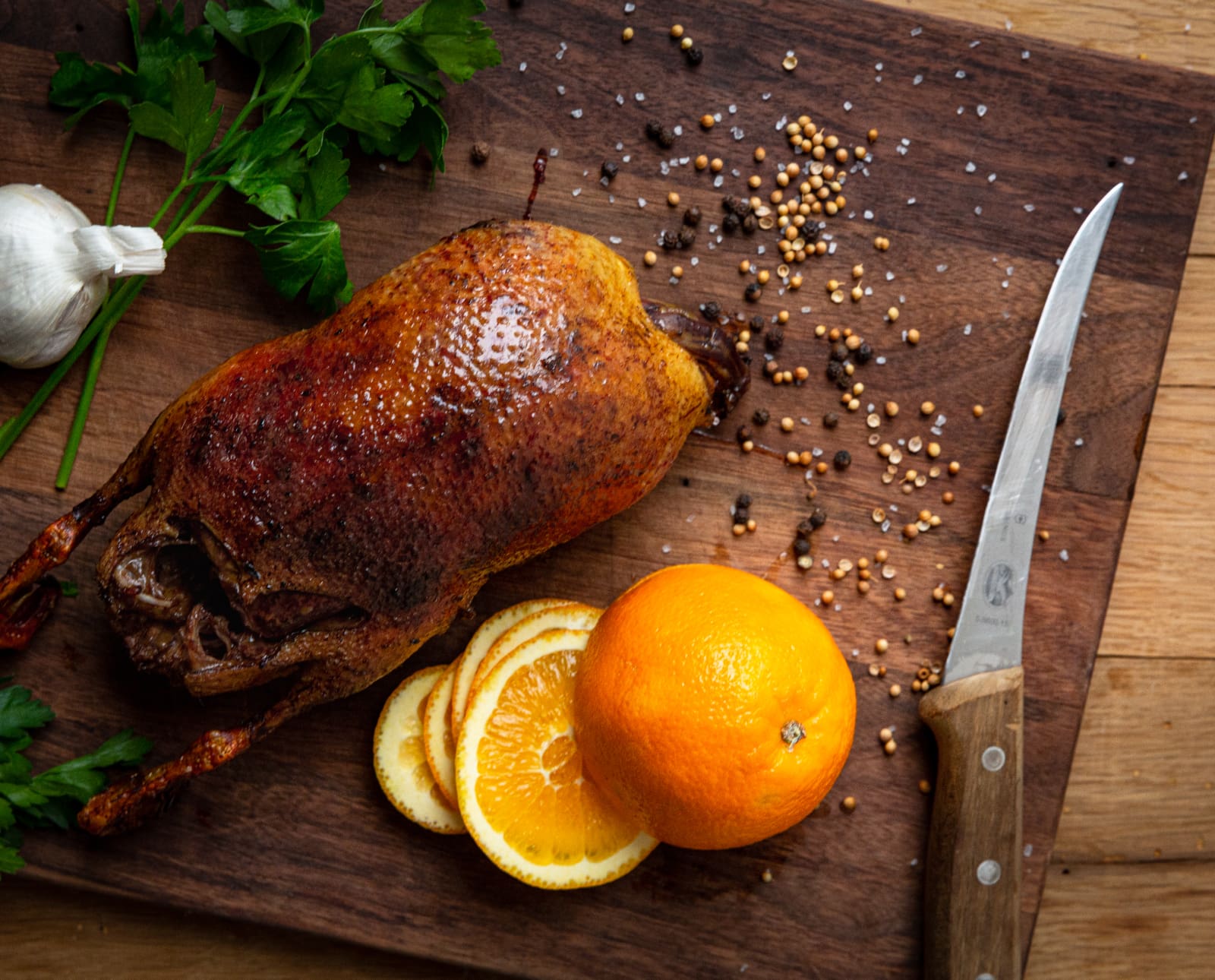 A sous vide duck ready to carve