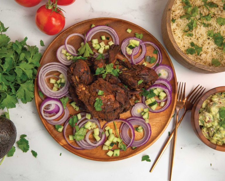 Tandoori Wild Turkey ready to be served to guests on a plating