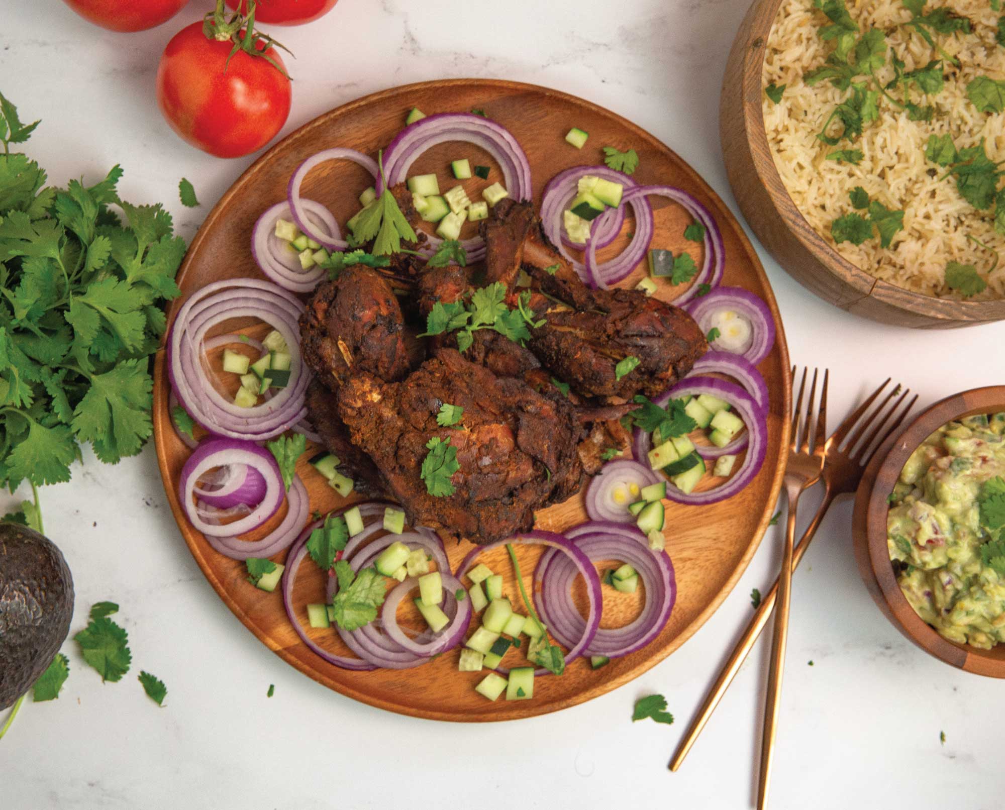Tandoori Wild Turkey ready to be served to guests on a plating