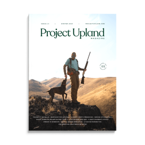 Winter 2020 Cover of Project upland Magazine with a chukar hunter and bird dog.