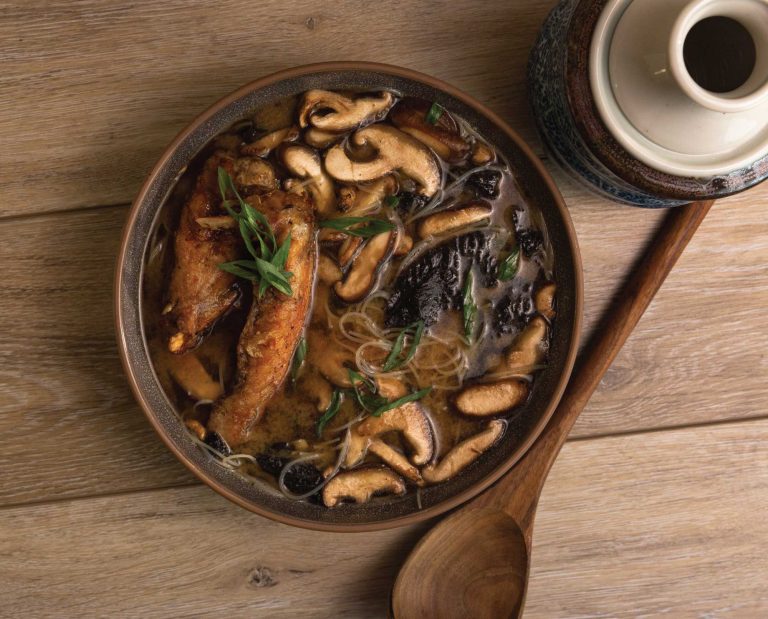 Wild turkey miso soup in a bowl ready to eat