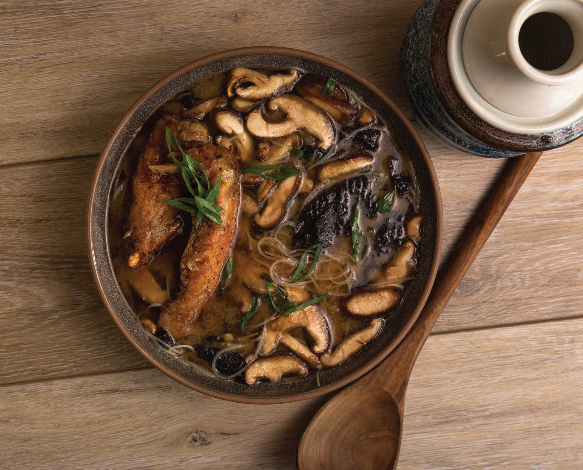 Wild turkey miso soup in a bowl ready to eat
