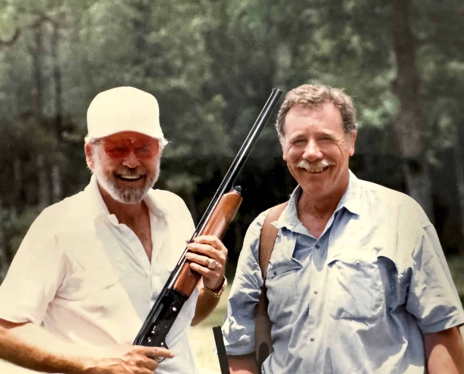 Outdoor writers Bob Brister (right) and Gene Hill (left) at the Highland Bend US National Sporting Clays Championship.