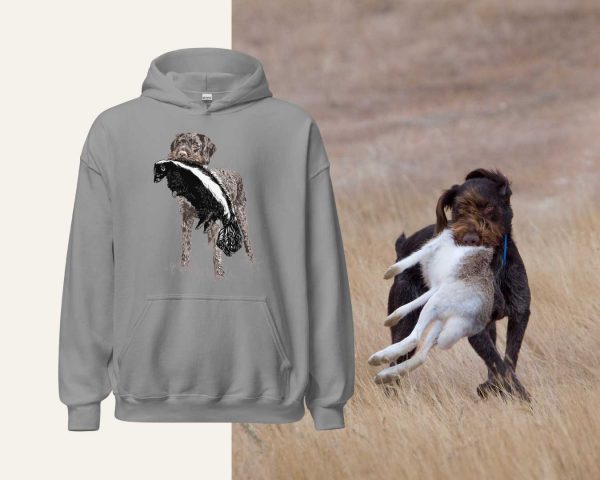 hoodie-wirehair German Wiredhaired hoodie with a dog on retrieve