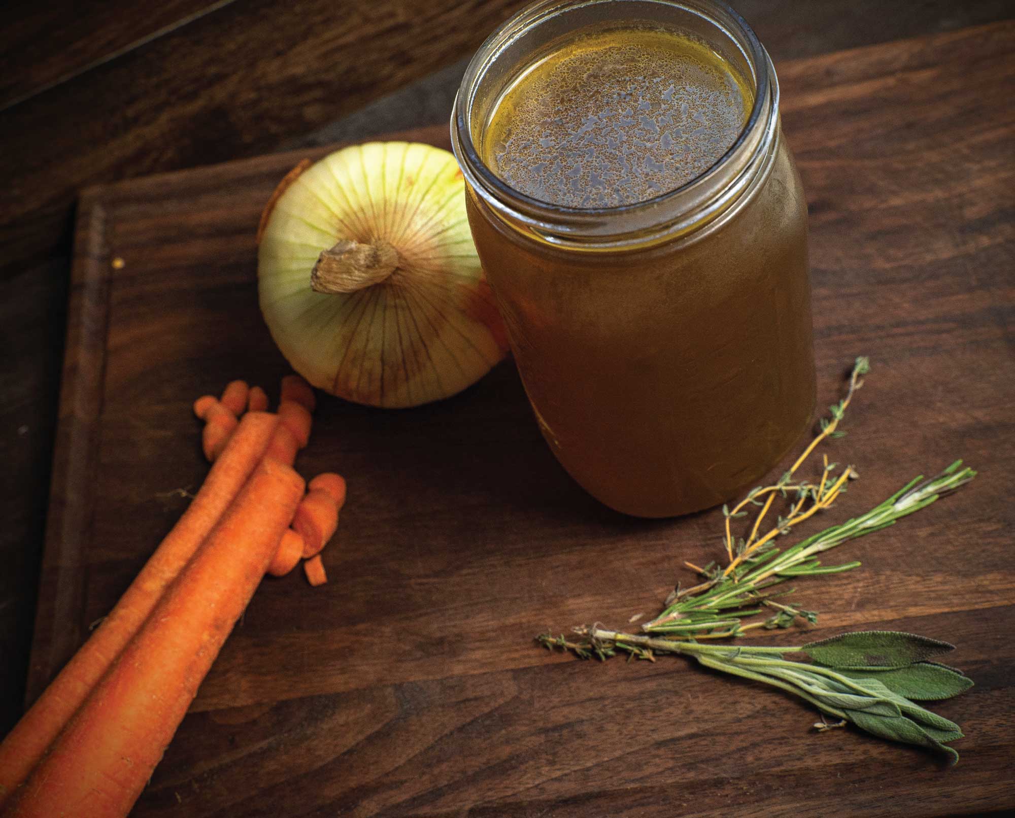 A jar of homemade pheasant stock